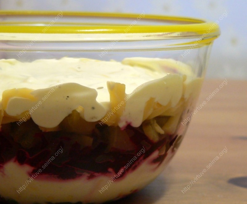 Layered cheese and beetroot salads