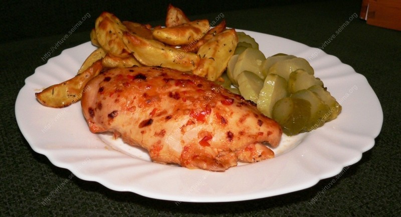 Chicken, marinated in a sweet chilli sauce