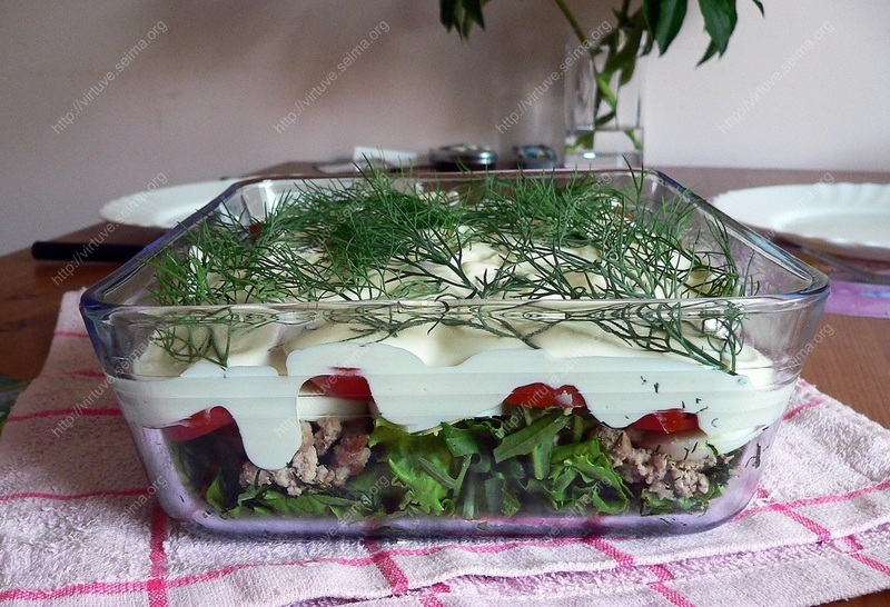 Layered salads with minced meat