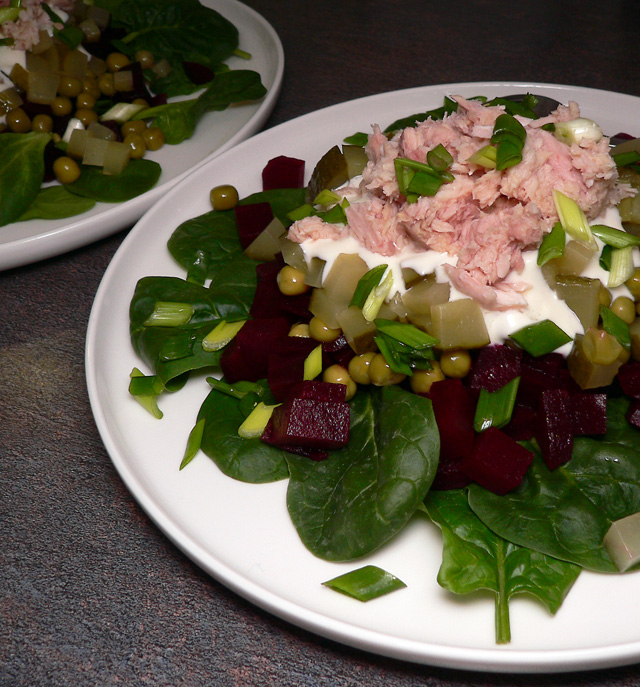 Beet and tuna salads