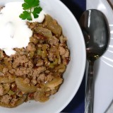 Minced meat, onions and caraway seeds stew