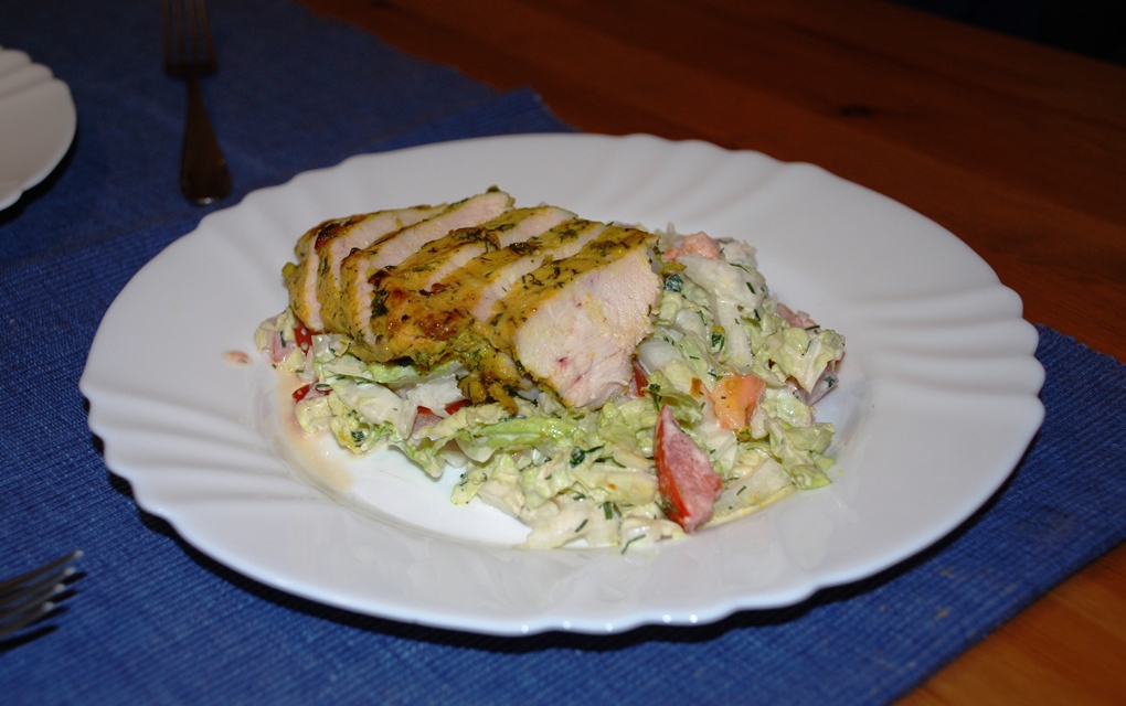 Chicken breast with curry and lemon peel