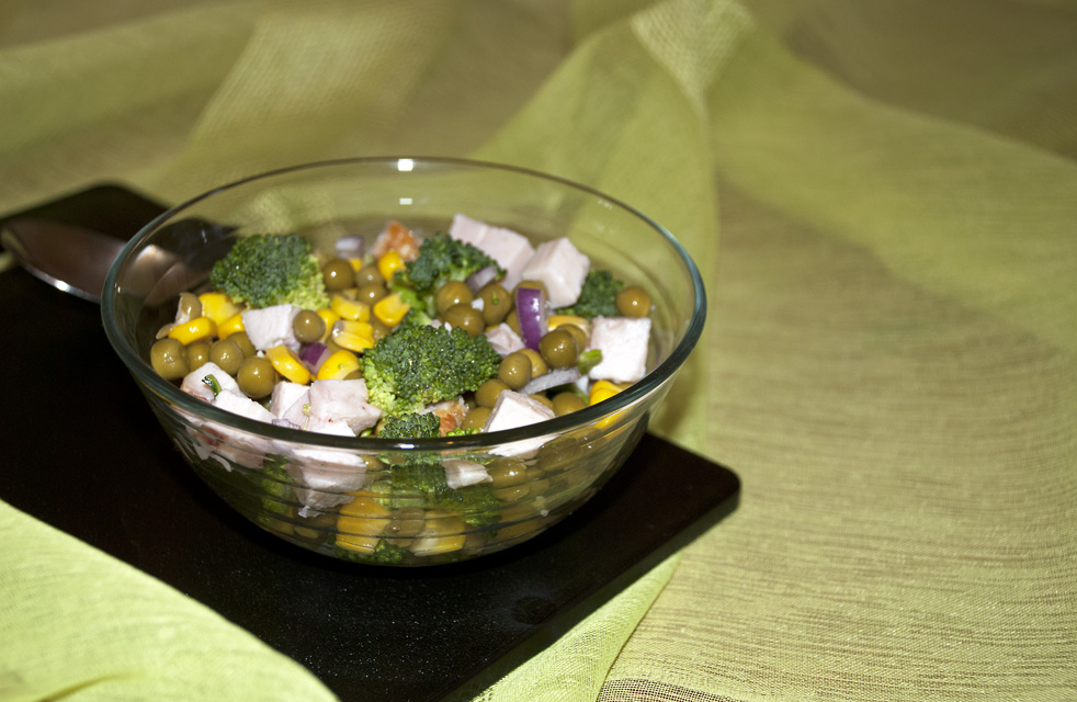 Smoked chicken breast and broccoli salads