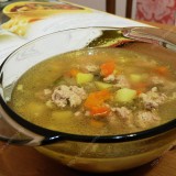 Minced meat soup with pickled cucumbers