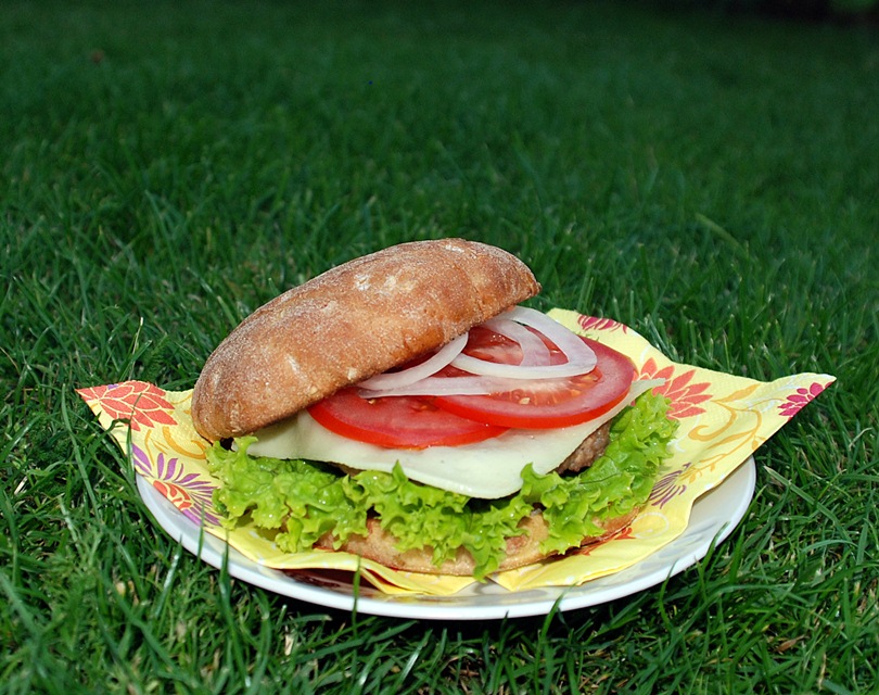Home-made burger with Havarti cheese