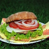 Home-made burger with Havarti cheese