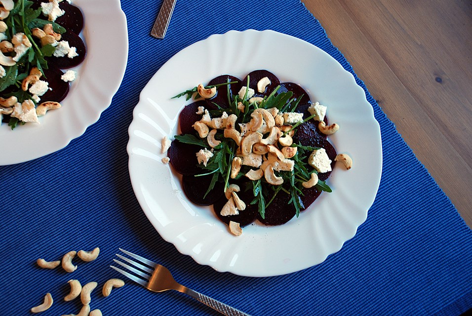 Beetroot, cashew and feta salads